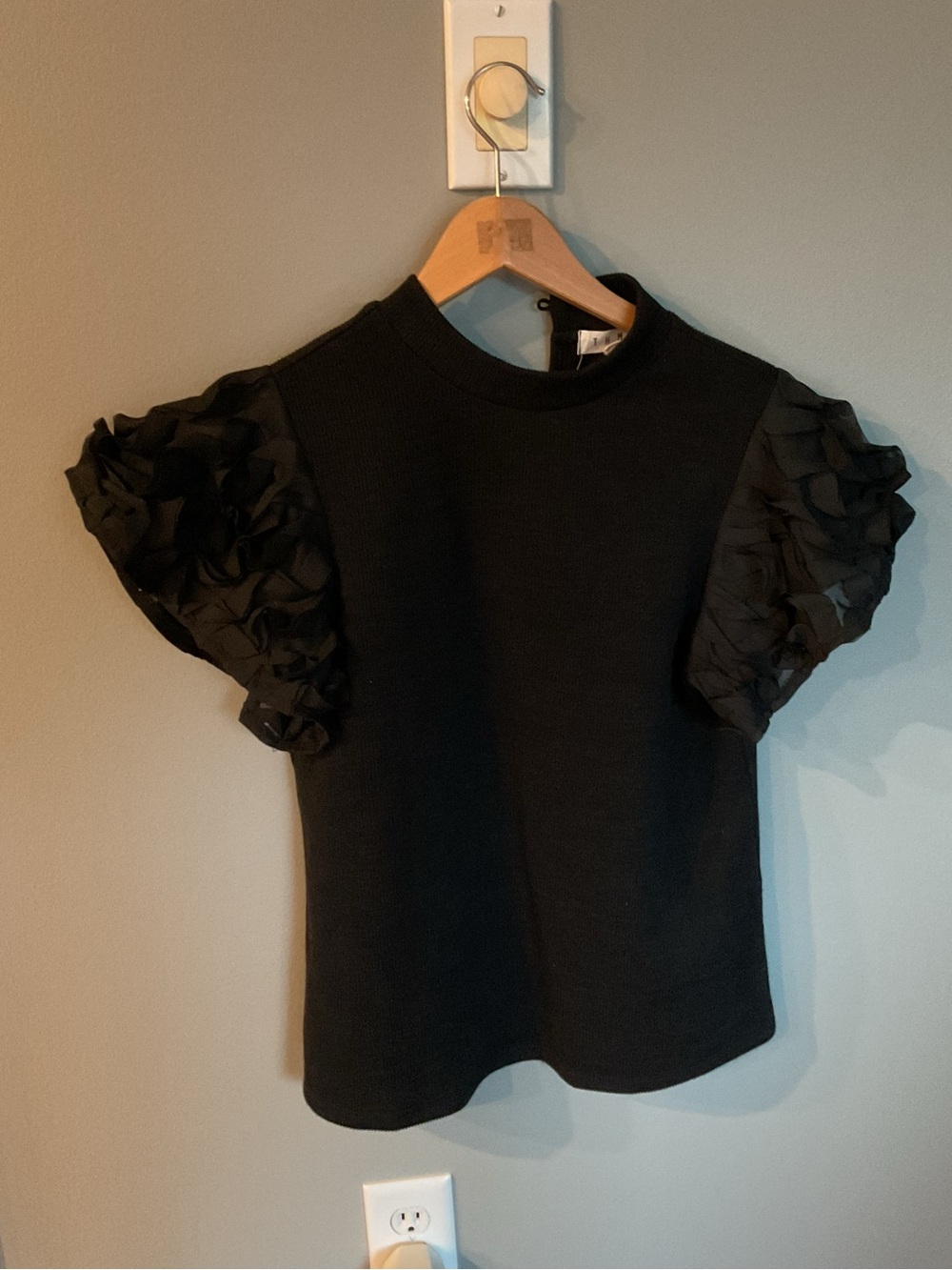 THML Black Knit Top with Ruffle Detail